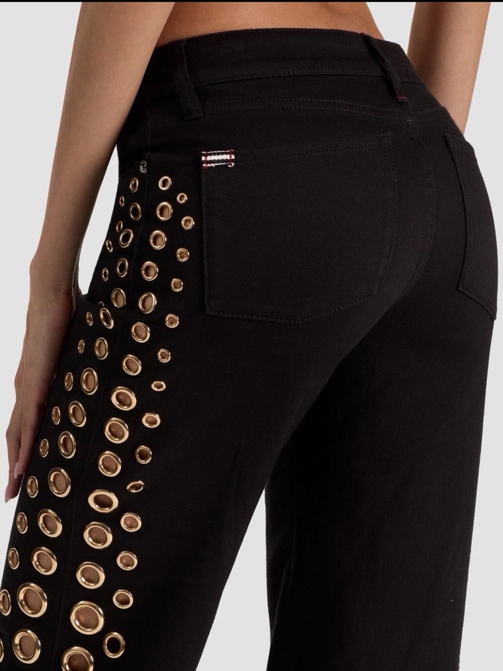 Alice Olivia Black Wide-Leg Grommet-Trim Pants Roxie 28 Black - Picture 3 of 4